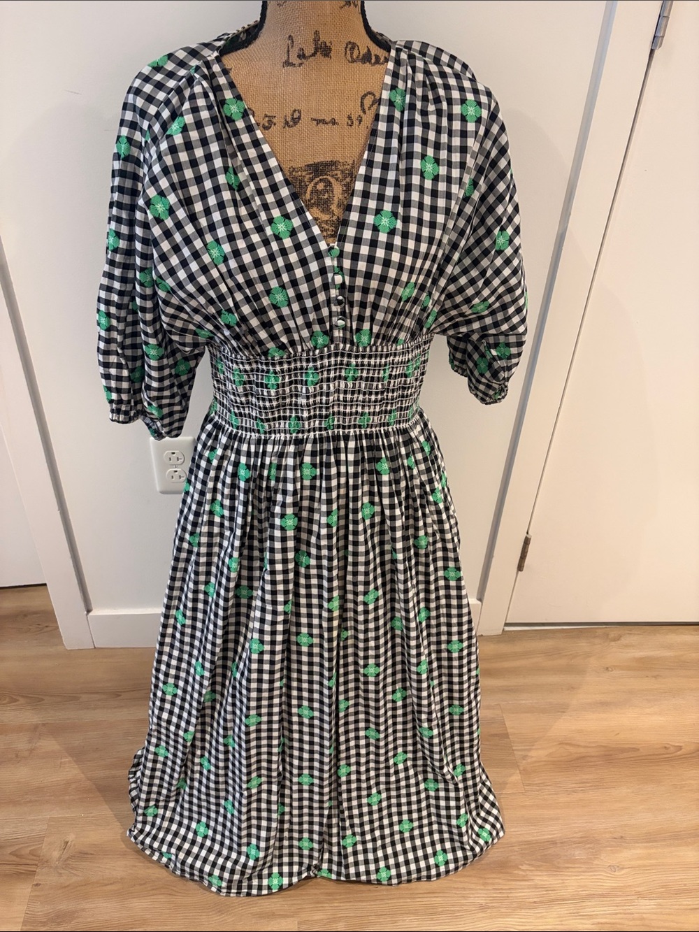 kate spade shamrock ☘️ and Gingham V-Neck Smocked Midi Dress